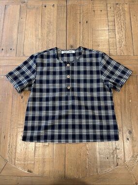 Harper James boutique navy and white plaid short sleeve boxy top 6 years